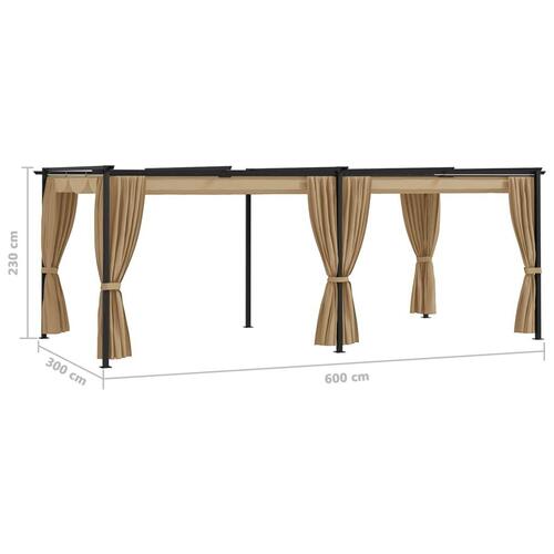 Pavillon med gardiner 6x3 m stål gråbrun