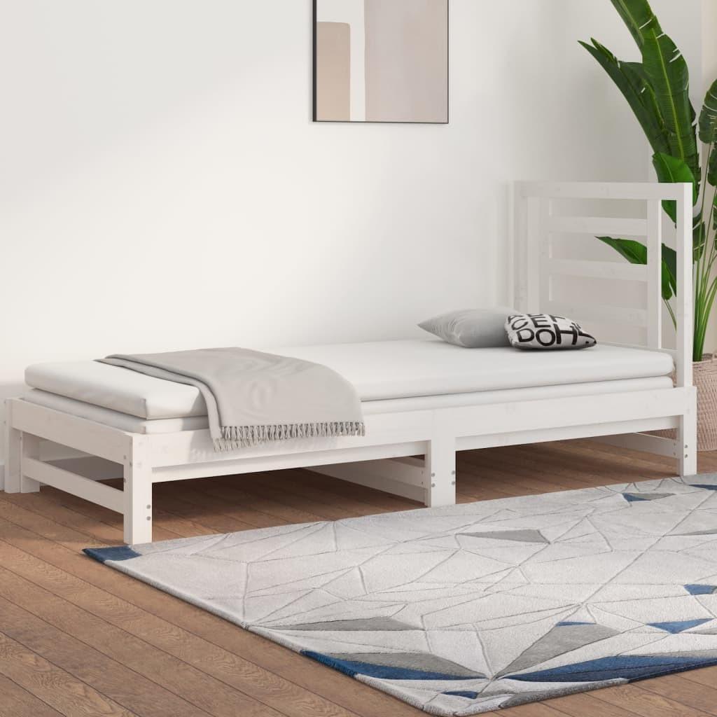Daybed med udtræk 2x(90x200) cm massivt fyrretræ hvid billede