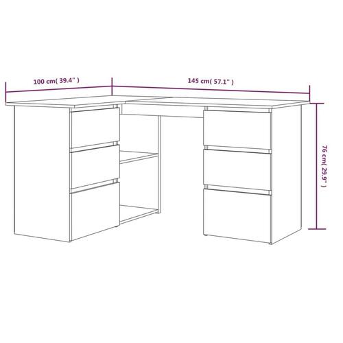 Skrivebord 145x100x76 cm konstrueret træ røget egetræsfinish