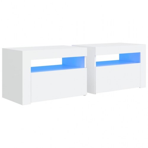 Sengeborde med LED-lys - 2 stk., 60×35×40 cm, hvid