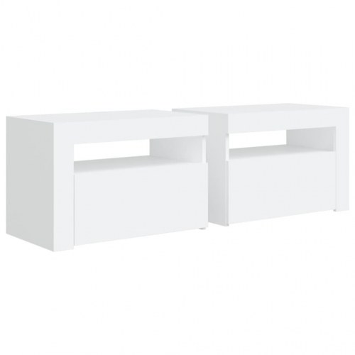 Sengeborde med LED-lys - 2 stk., 60×35×40 cm, hvid