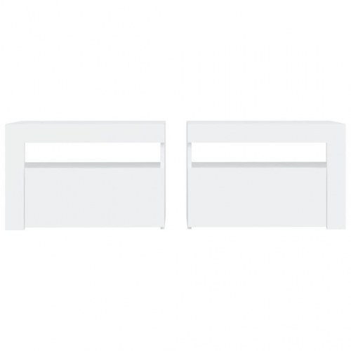 Sengeborde med LED-lys - 2 stk., 60×35×40 cm, hvid