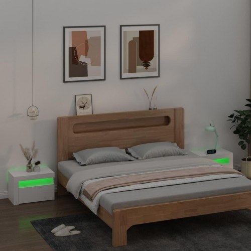 Sengeborde med LED-lys - 2 stk., 60×35×40 cm, hvid