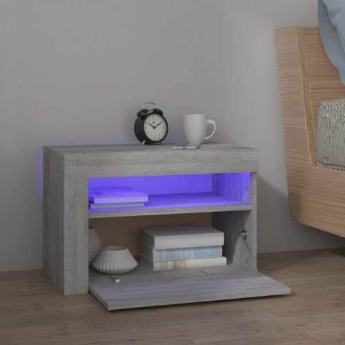 Sengeborde med LED-lys - 2 stk., 60×35×40 cm, grå sonoma-eg