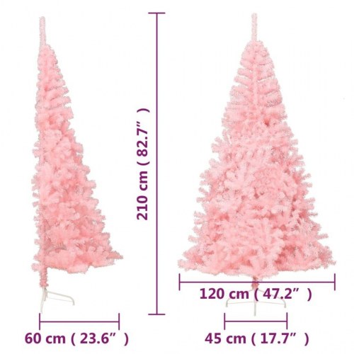 Kunstigt halvt juletræ med fod 210 cm - lyserød