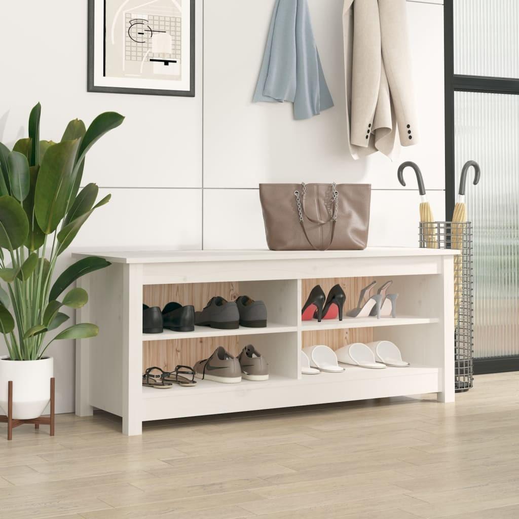 Skobænk 110x38x45,5 cm massivt fyrretræ hvid