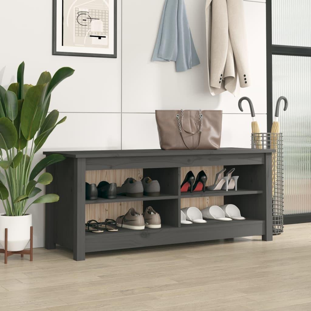 Skobænk 110x38x45,5 cm massivt fyrretræ grå