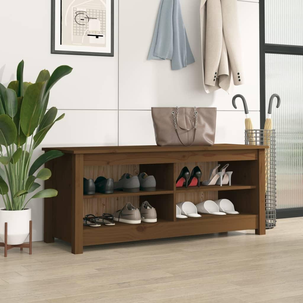 Skobænk 110x38x45,5 cm massivt fyrretræ gyldenbrun