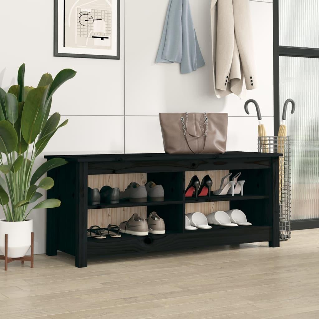 Skobænk 110x38x45,5 cm massivt fyrretræ sort