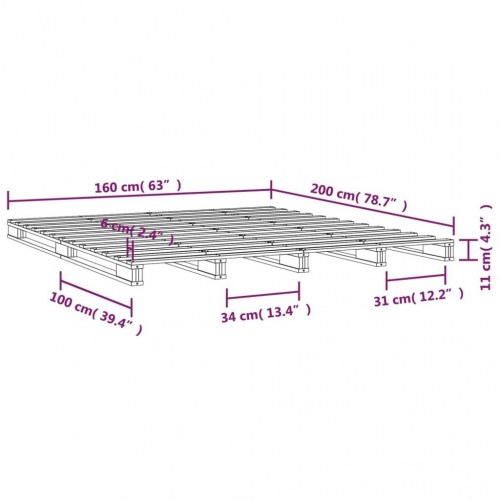 Palleseng 160 x 200 cm i massivt fyrretræ - hvid sengeramme