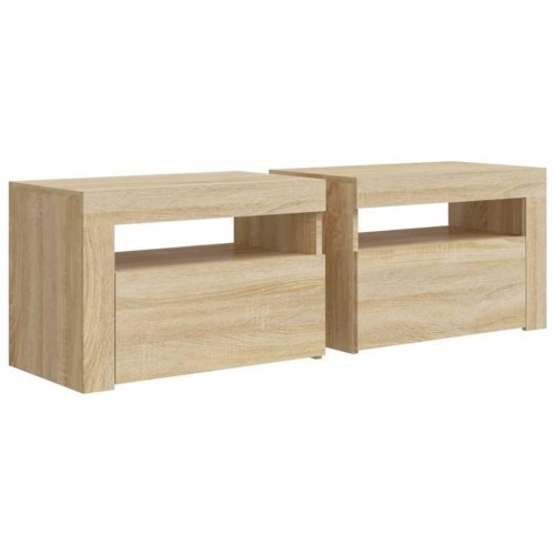 Sengeborde med LED-lys - 2 stk., 60×35×40 cm, sonoma-eg