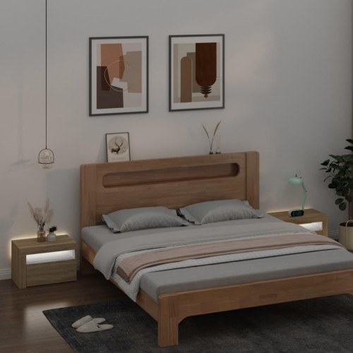 Sengeborde med LED-lys - 2 stk., 60×35×40 cm, sonoma-eg
