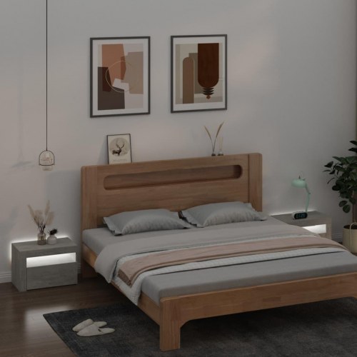 Sengeborde med LED-lys - 2 stk., 60 × 35 × 40 cm, betongrå