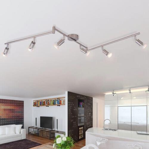 Loftslampe med 6 LED-spotlys satinnikkel