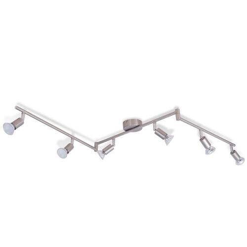 Loftslampe med 6 LED-spotlys satinnikkel