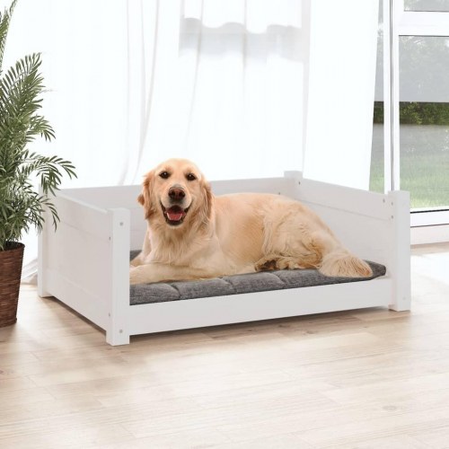 Hundeseng 75,5x55,5x28 cm massivt fyrretræ hvid