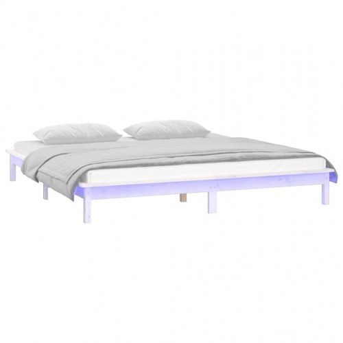 Sengeramme i massivt fyrretræ med LED-lys 120×200 cm - hvid