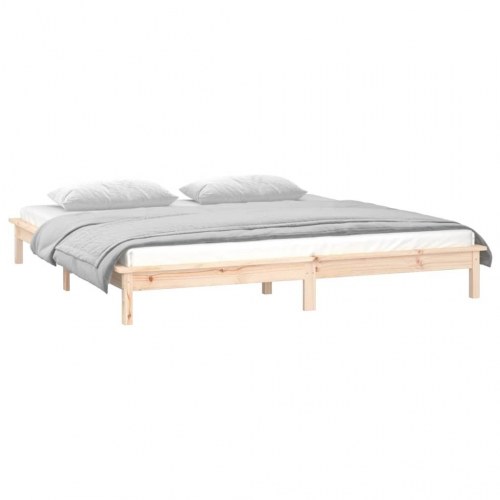 Sengeramme i massivt fyrretræ med LED-lys 160×200 cm