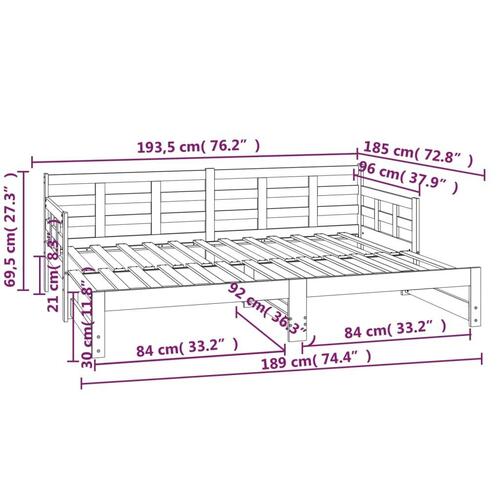 Daybed med udtræk 2x(90x190) cm massivt fyrretræ