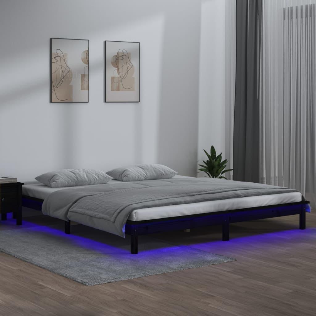 Sengeramme med LED 180x200 cm Super Kingsize massivt træ grå
