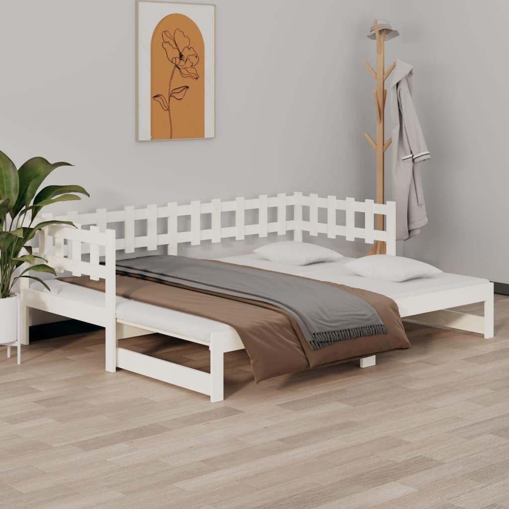 vidaXL daybed med udtræk 2x(80x200) cm massivt fyrretræ hvid