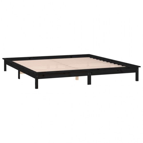 Sengeramme med LED-lys 140×190 cm - massivt fyrretræ, sort