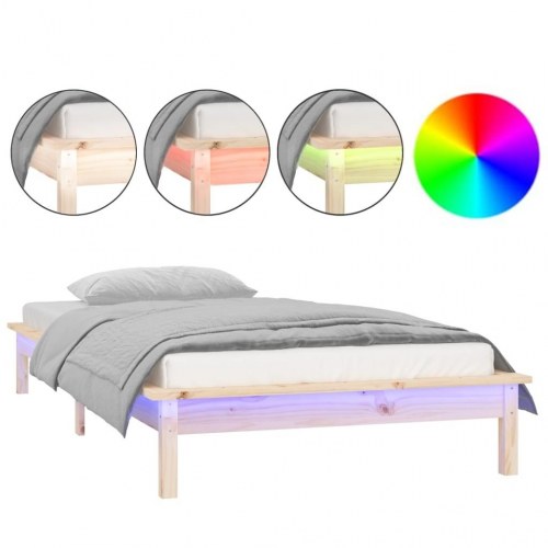 Sengeramme med LED 90x190 cm - single i massivt fyrretræ