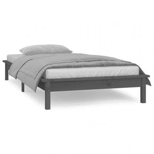Sengeramme med LED - 90x190 cm Single, massivt træ, grå