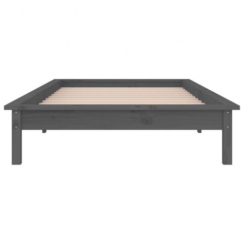 Sengeramme med LED - 90x190 cm Single, massivt træ, grå