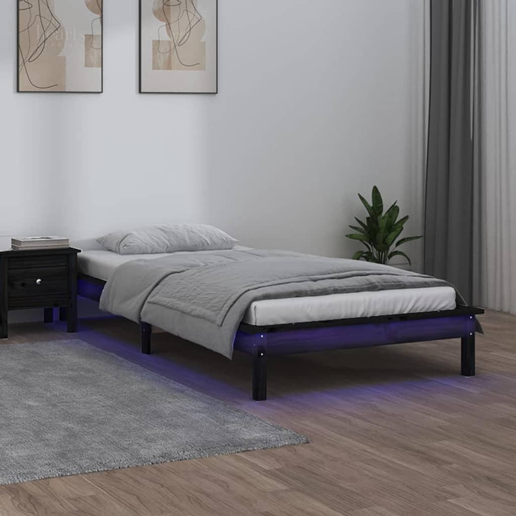 Sengeramme med LED-lys 90x190 cm Single massivt træ sort billede