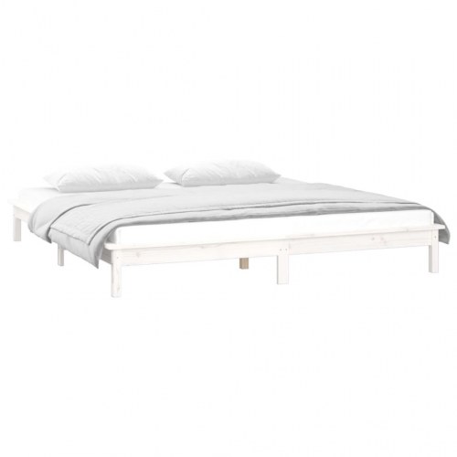 Sengeramme i massivt fyrretræ med LED-lys 120×190 cm - hvid