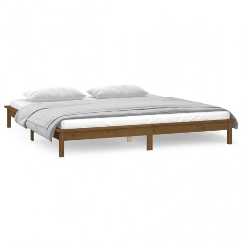 Sengeramme i massivt fyr med LED-lys 140x190 cm - gyldenbrun