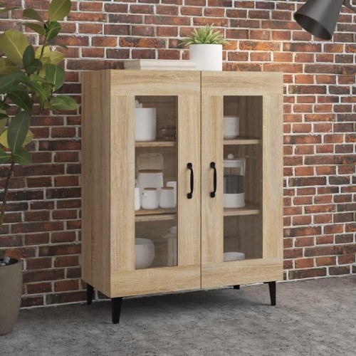 Skænk med glaslåger 69,5×34×90 cm - konstrueret træ i sonoma-eg