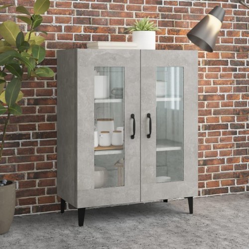 Skænk med glaslåger 69,5×34×90 cm - betongrå konstrueret træ