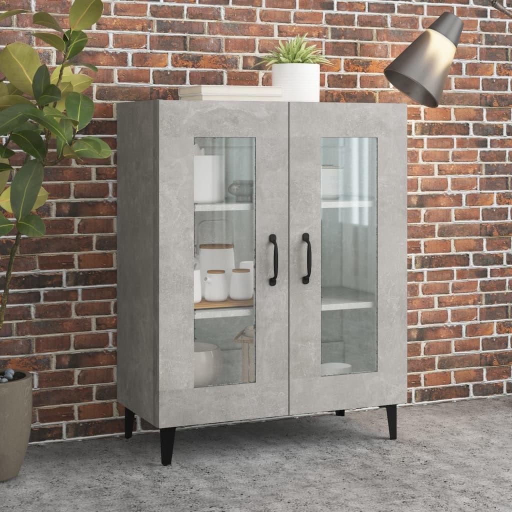 Skænk med glaslåger 69,5×34×90 cm - betongrå konstrueret træ
