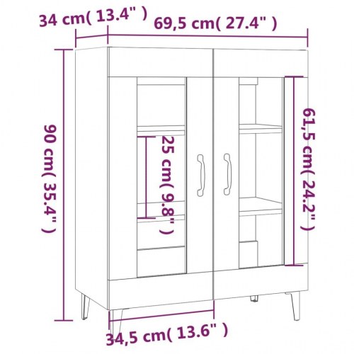 Skænk med glaslåger 69,5×34×90 cm - betongrå konstrueret træ