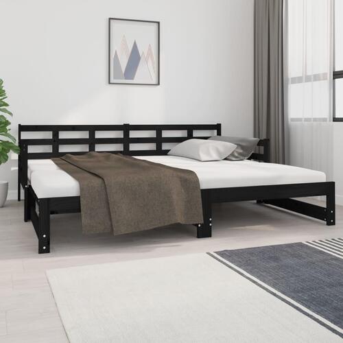 Daybed med udtræk 2x(90x200) cm massivt fyrretræ sort