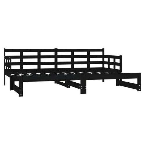 Daybed med udtræk 2x(90x200) cm massivt fyrretræ sort