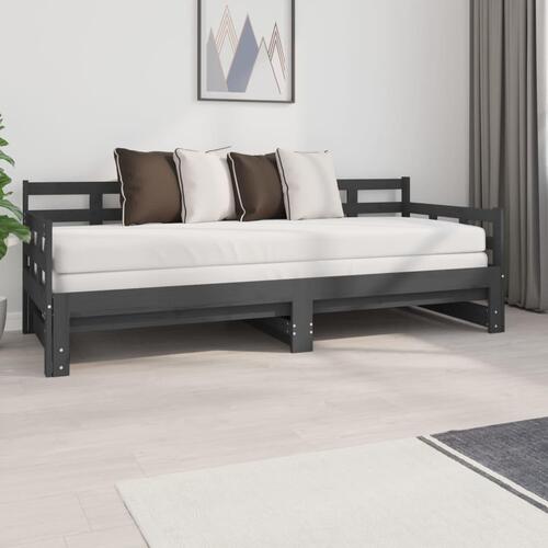 Daybed med udtræk 2x(80x200) cm massivt fyrretræ grå