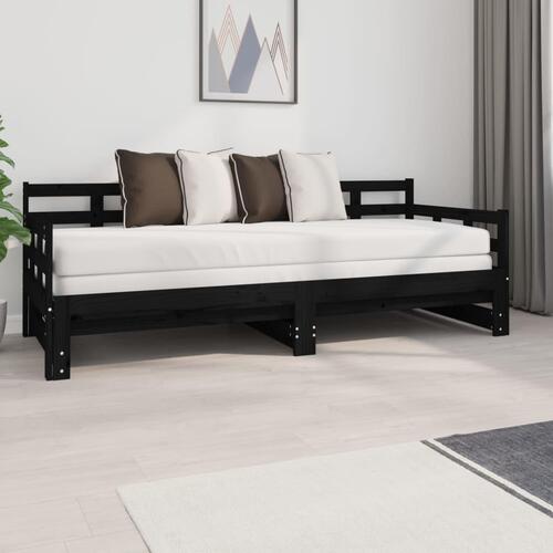 Daybed med udtræk 2x(80x200) cm massivt fyrretræ sort