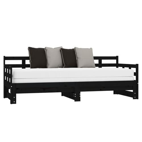 Daybed med udtræk 2x(80x200) cm massivt fyrretræ sort