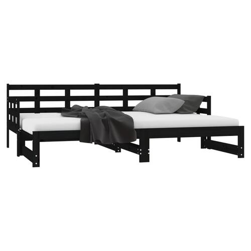 Daybed med udtræk 2x(80x200) cm massivt fyrretræ sort