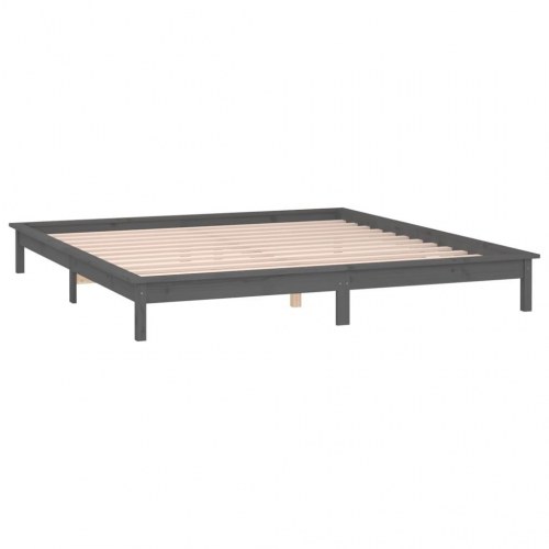 Sengeramme i massivt træ med LED-lys 140×190 cm - grå