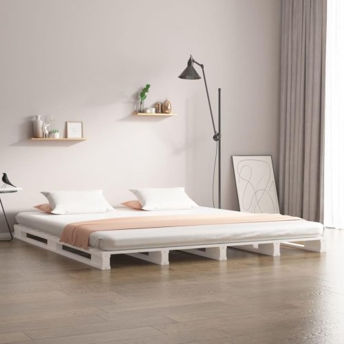 Palleseng 140×200 cm i massivt fyrretræ - hvid sengeramme