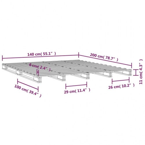 Palleseng 140×200 cm i massivt fyrretræ - hvid sengeramme