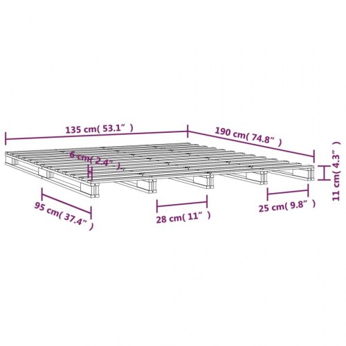Palleseng 135 x 190 cm - dobbelt sengeramme i massivt fyr, hvid