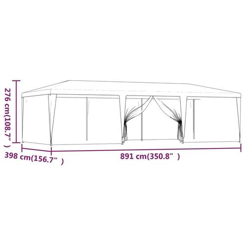 Festtelt med 8 sidevægge 9x4 m trådnet HDPE rød