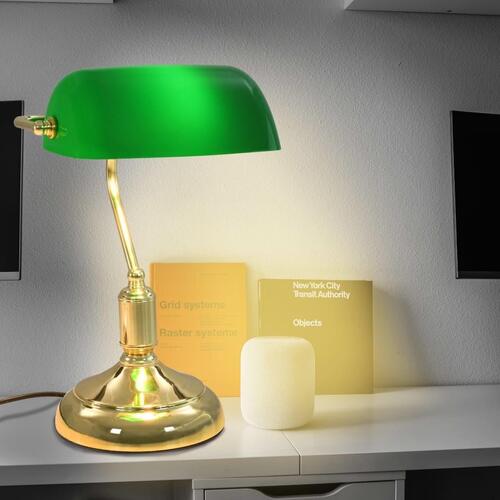 Skrivebordslampe 40 W grøn og guldfarvet