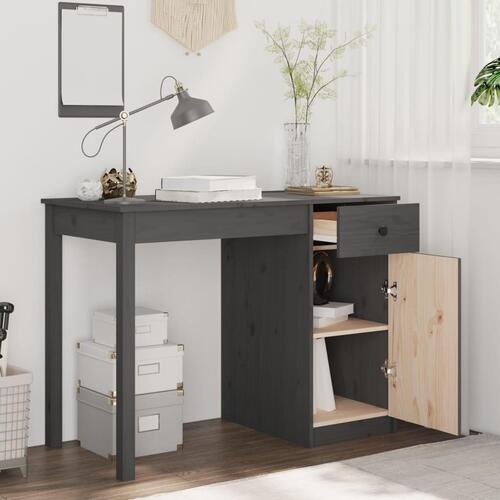 Skrivebord 100x50x75 cm massivt fyrretræ grå