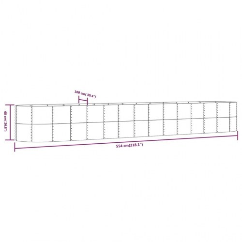 Plantekasse i pulverlakeret stål 554 x 100 x 68 cm - sølvfarvet